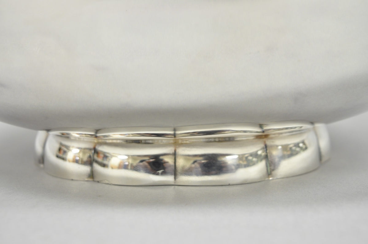 Vintage Poole 811 Modern Silver Plated Scalloped Footed Oval Serving Fruit Bowl