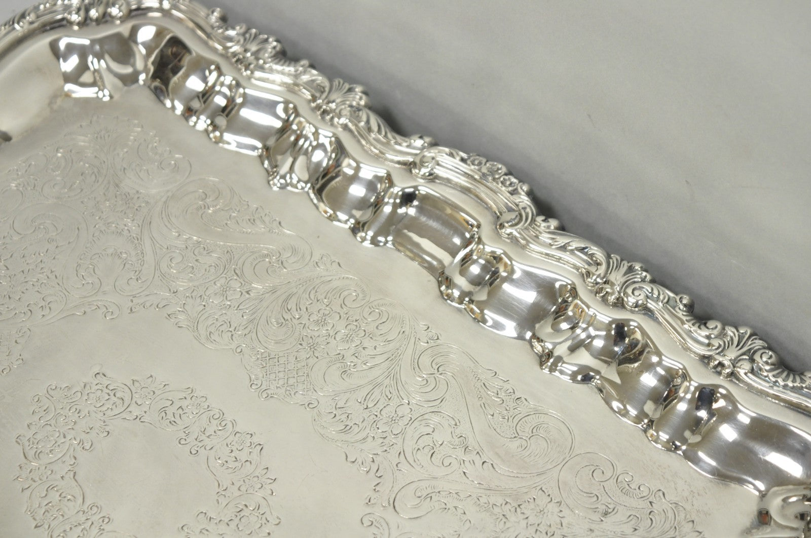 Vintage Victorian Silver Plated Footed Twin Handle Serving Platter Bar Tray