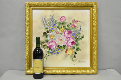Mary Wilson French Hand Painted Porcelain Plaque Pink Rose Flower Painting (B)