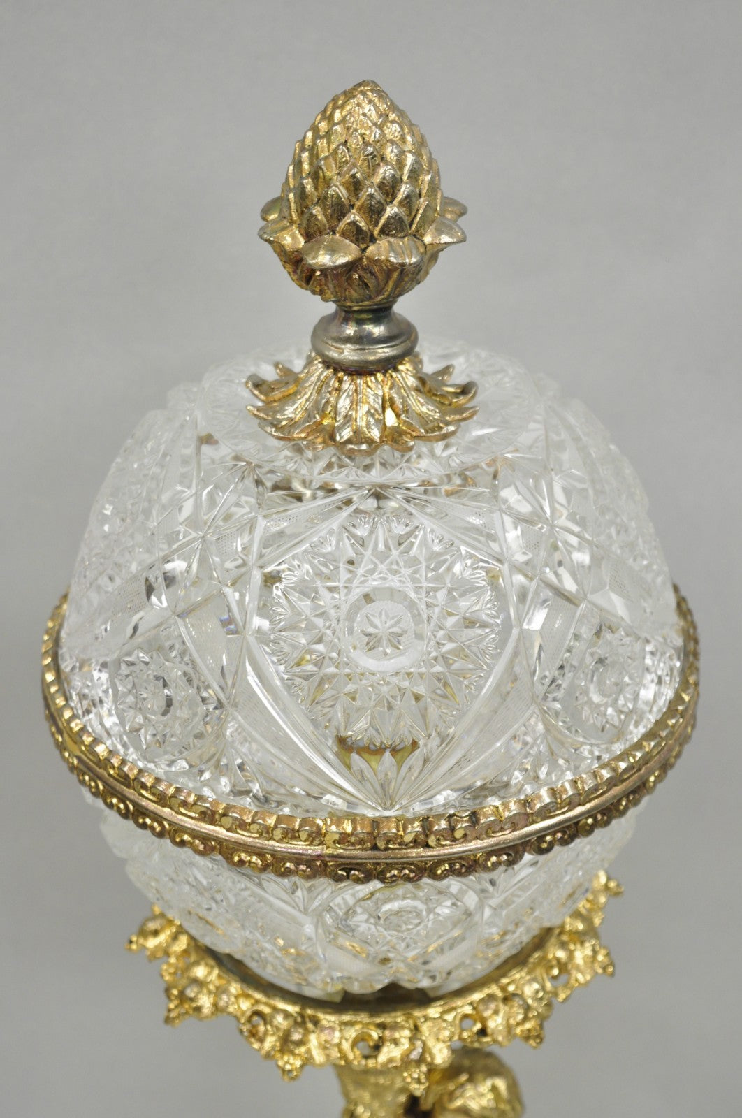 Vintage French Hollywood Regency Gold Cherub Crystal Glass Globe Table Lamp
