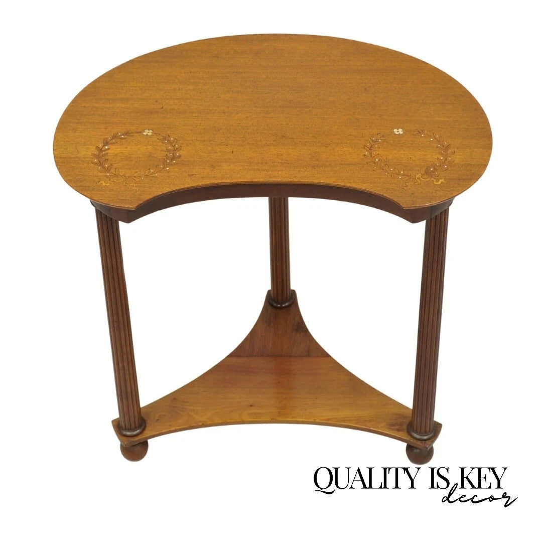 Antique French Empire Mahogany Mother of Pearl Wreath Inlay Accent Side Table