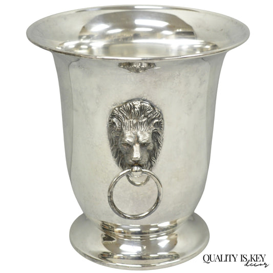 Vintage English Regency Silver Plated Lion Head Champagne Chiller Ice Bucket