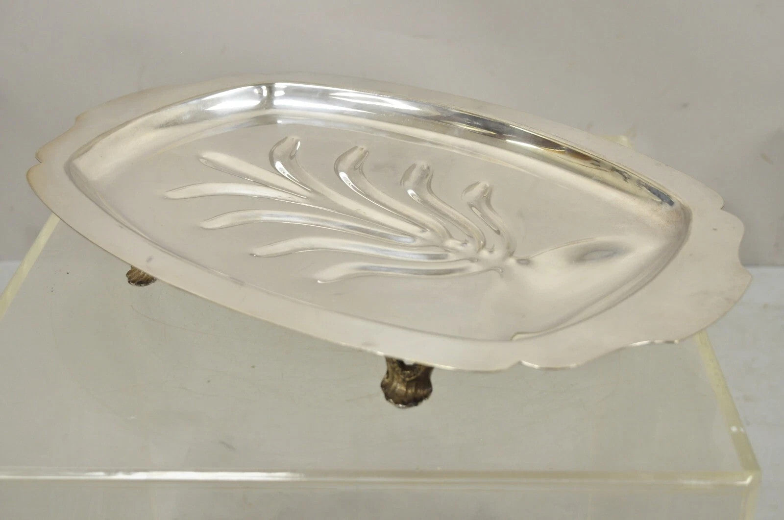 Vintage Regency Style Silver Plated 18" Footed Meat Tray Cutlery Serving Platter