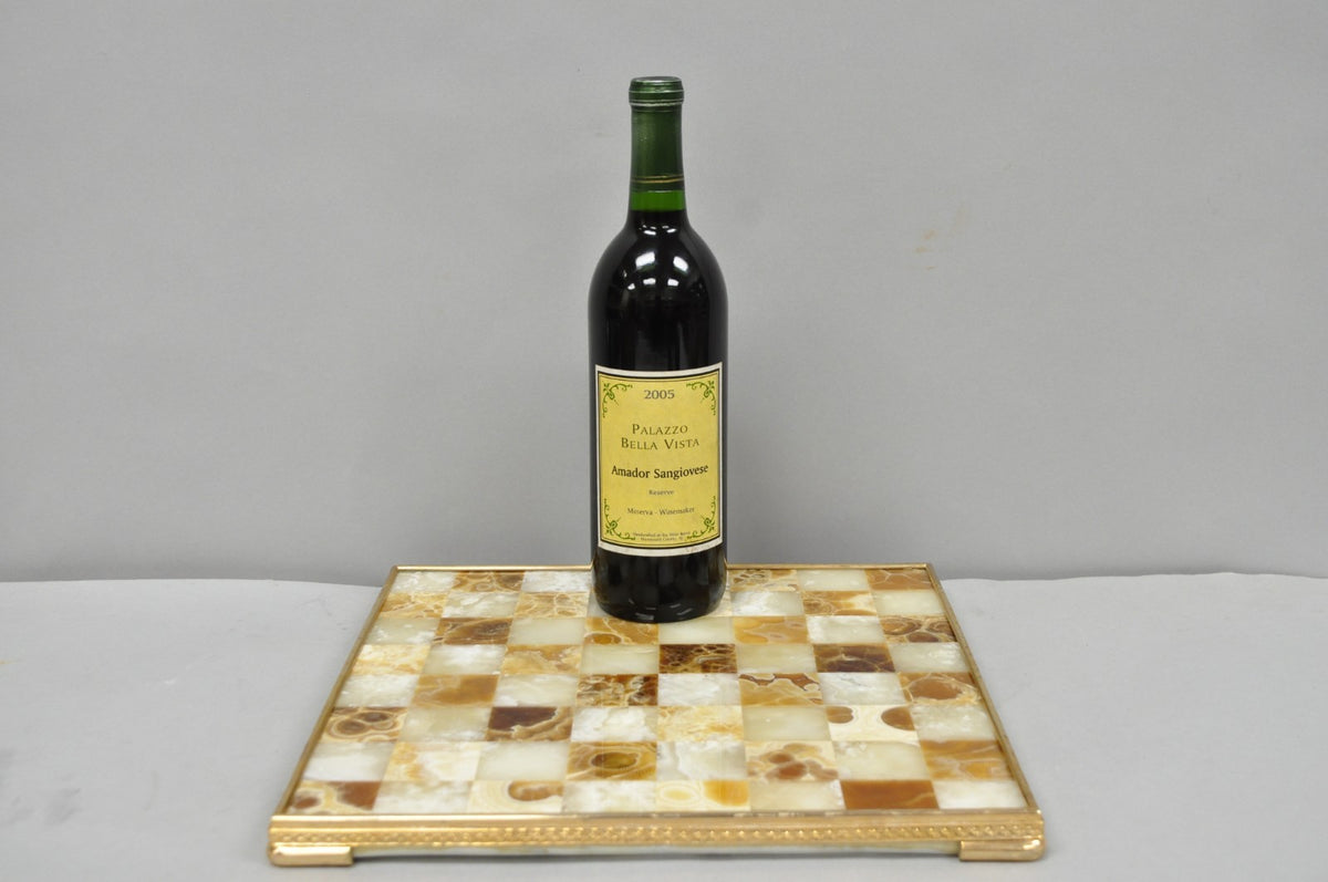 Vintage Mid Century Modern Mosaic Brown Onyx Stone Chess Game Checkerboard