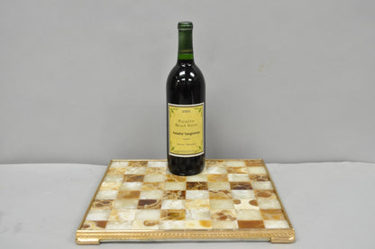Vintage Mid Century Modern Mosaic Brown Onyx Stone Chess Game Checkerboard