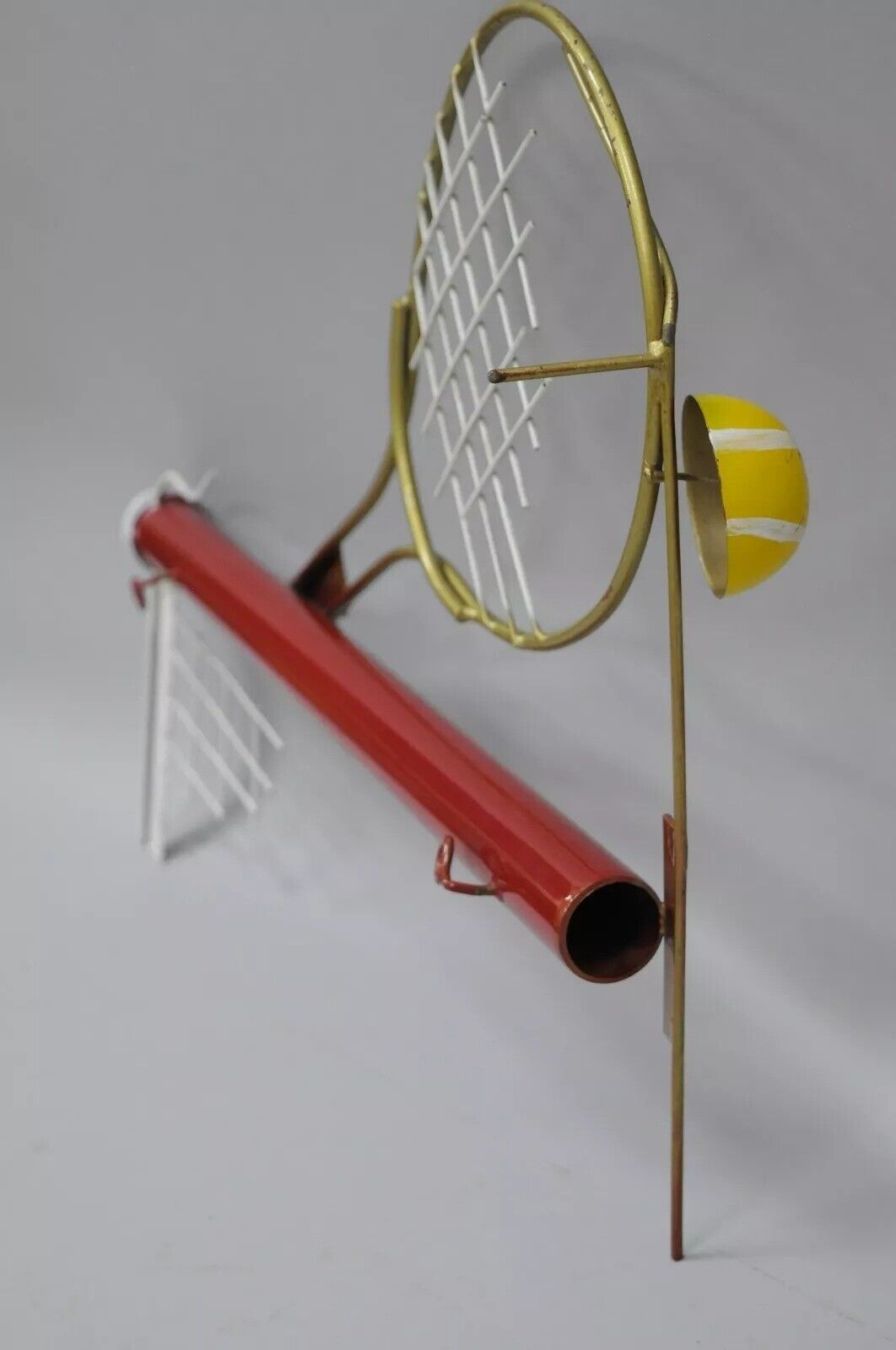 Curtis Jere Modern Pop Art 1988 Red Metal Tennis Racquet and Ball Wall Sculpture