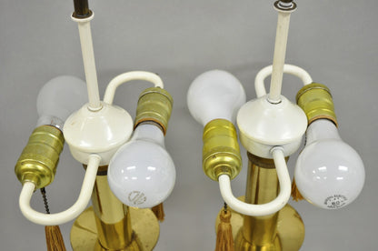 Hollywood Regency Tommi Parzinger Style Brass Candlestick Table Lamp Pair