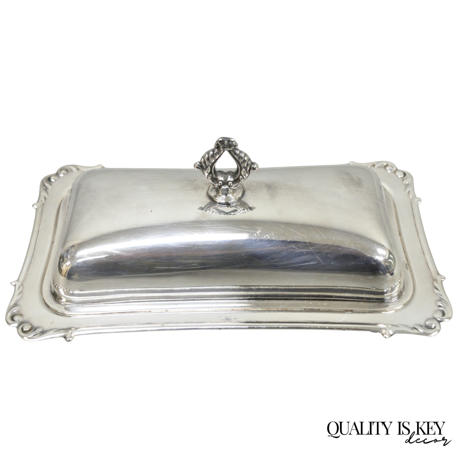 Vintage Crescent Victorian Silver Plated Covered Butter Dish w/ Glass Liner