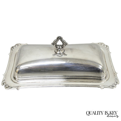 Vintage Crescent Victorian Silver Plated Covered Butter Dish w/ Glass Liner