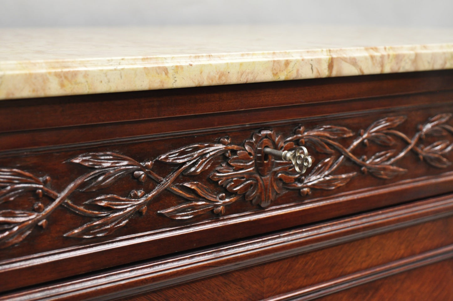 Antique French Louis XVI Maison Jansen Style Mahogany Marble Top Dresser Commode