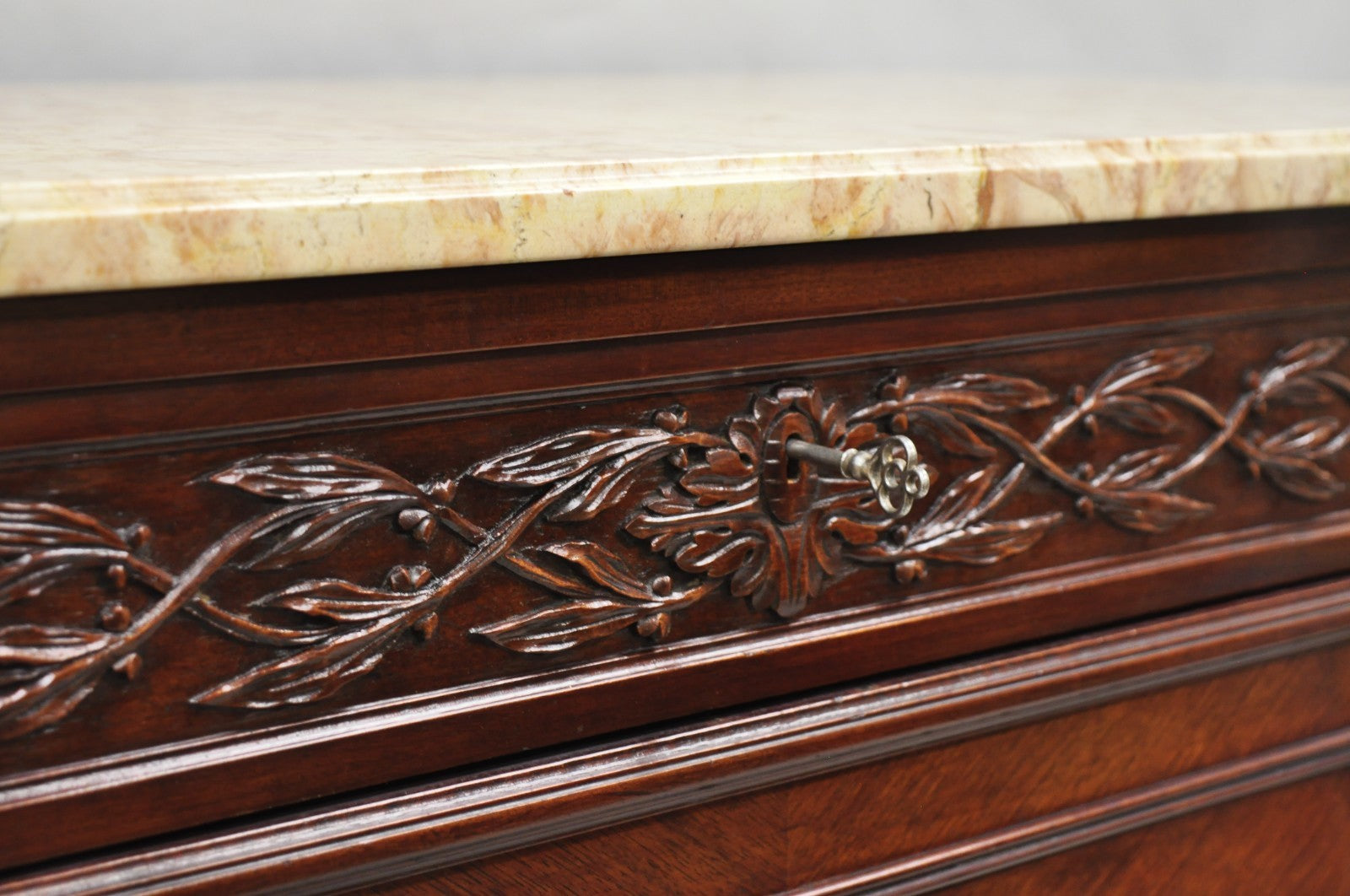 Antique French Louis XVI Maison Jansen Style Mahogany Marble Top Dresser Commode