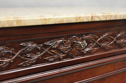 Antique French Louis XVI Maison Jansen Style Mahogany Marble Top Dresser Commode
