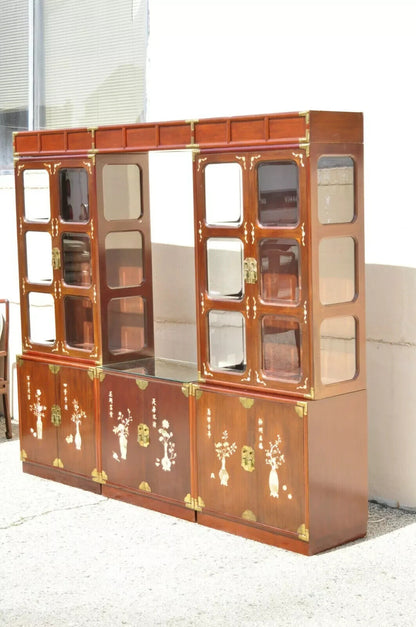Vintage Chinese Mother of Pearl Hardwood China Cabinet Curio Display Wall Unit