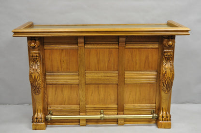 Pulaski Keepsake Collection Oak Wood Bar with Griffins and 2 Swivel Bar Stools