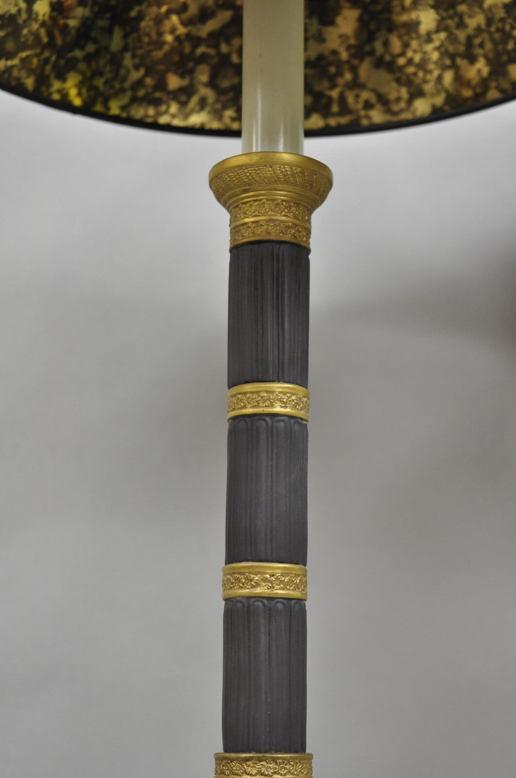 Vintage Marbro French Empire Porcelain Bouillotte Candlestick Table Lamps Pair