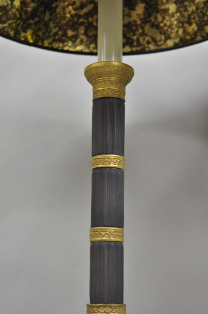 Vintage Marbro French Empire Porcelain Bouillotte Candlestick Table Lamps Pair