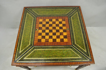 Maitland Smith Marquetry Inlay Leather Mahogany Game Table & 4 Shield Back Chair