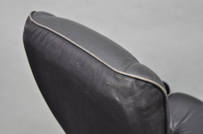 Vintage Black Leather Ekornes Stressless Style Swivel Recliner Lounge Chair