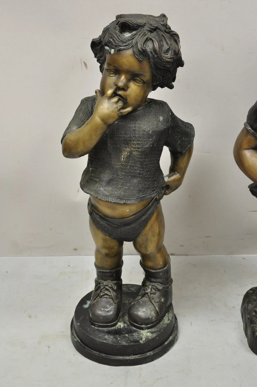 Victorian Style Cast Bronze 29" Little Boy and Girl Statue Figure - a Pair