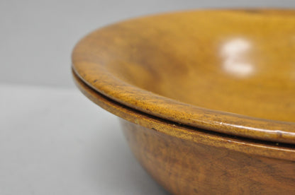 Vintage Mid Century Modern Turn Carved Double Rim Walnut Wooden Salad Fruit Bowl