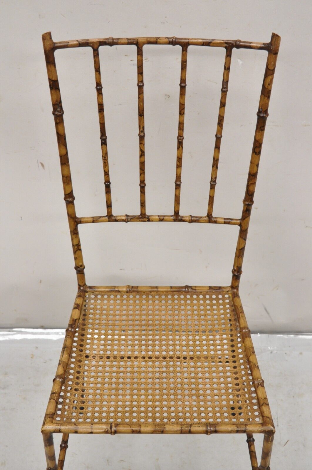 Vintage Italian Hollywood Regency Gold Metal Faux Bamboo Chivari Side Chair