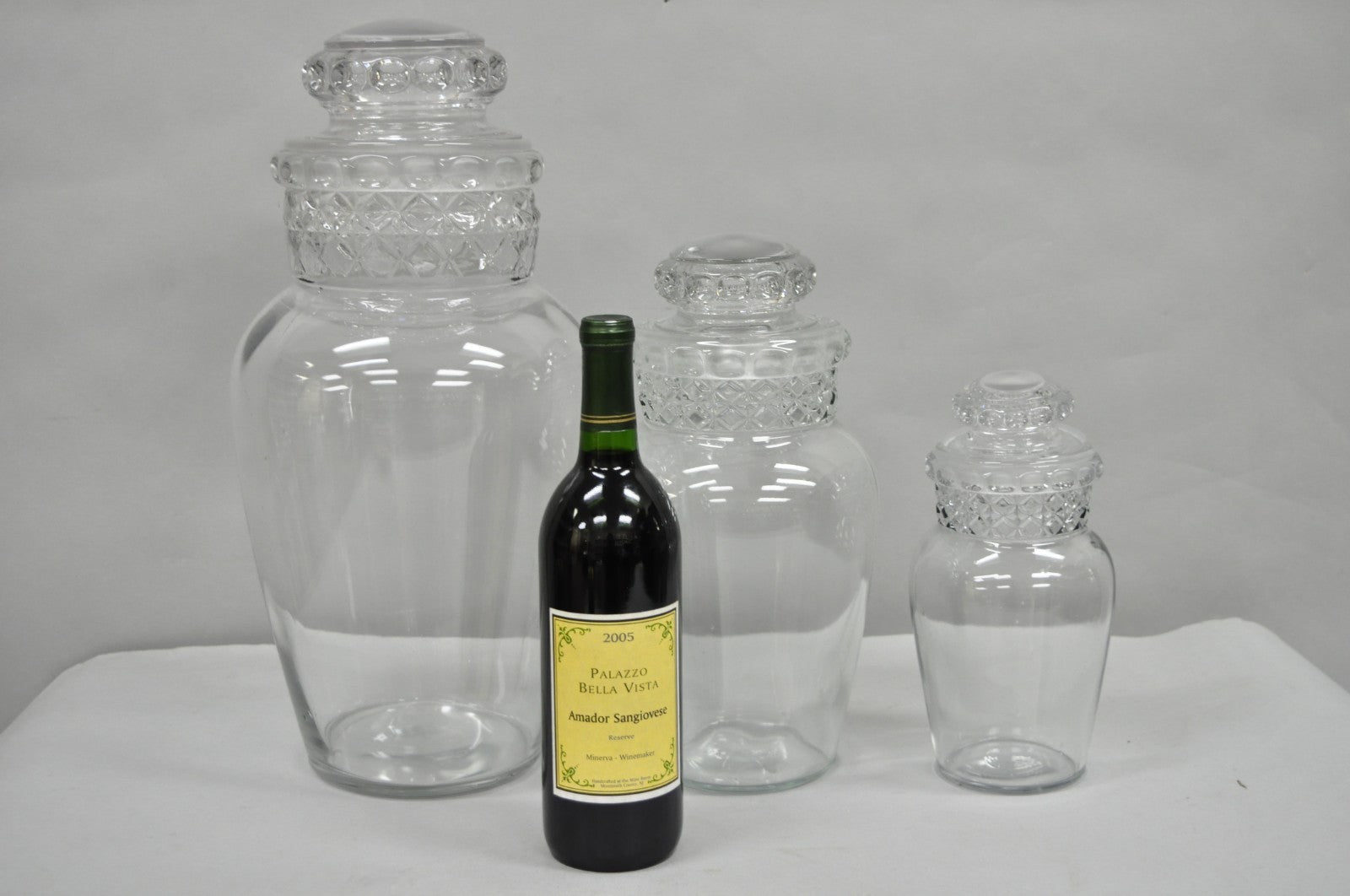 Vintage Tiffin Dakota Glass Apothecary Candy Jars Graduating Szs  - 3 Pc Set