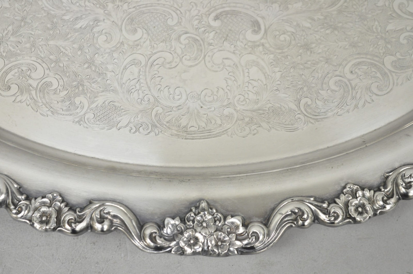 Vintage Poole 400 Lancaster Rose Silver Plated Bar Serving Platter Tray on Feet