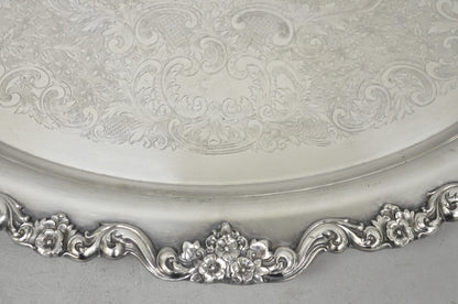 Vintage Poole 400 Lancaster Rose Silver Plated Bar Serving Platter Tray on Feet