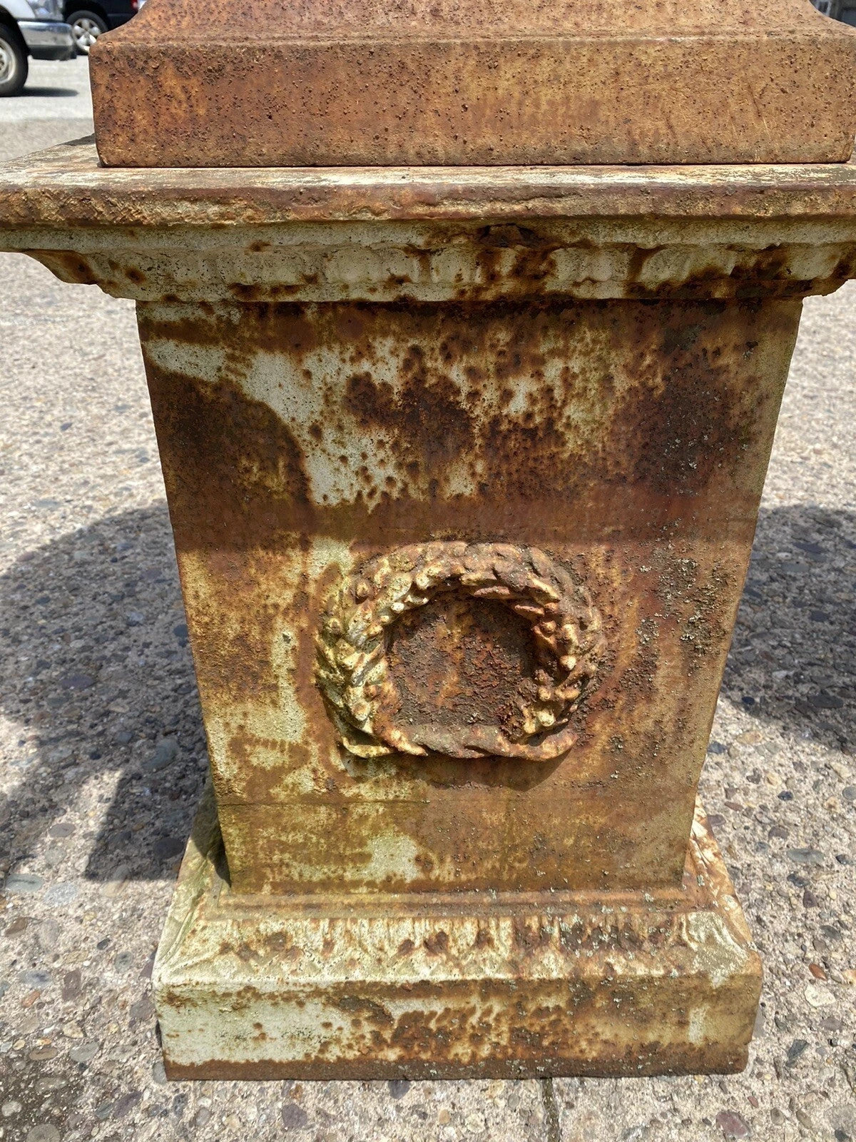 French Style 62" Cast Iron Campana Urn Outdoor Garden Planters on Pedestal, Pair