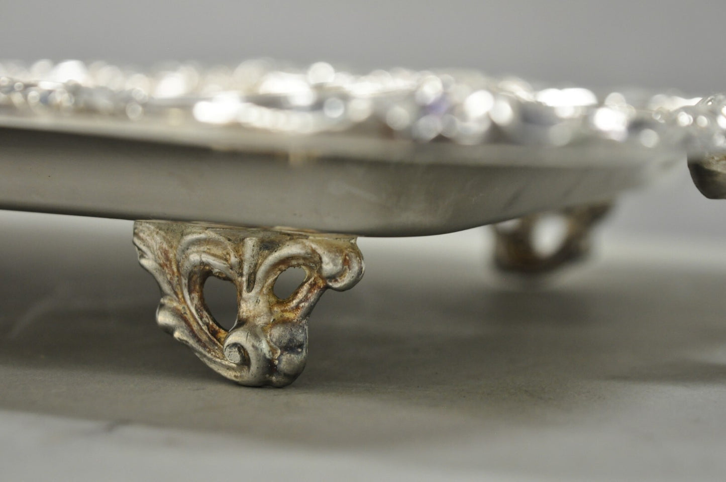 Vintage Leonard Victorian Ornate Silver Plated Narrow Trinket Dish Bar Tray