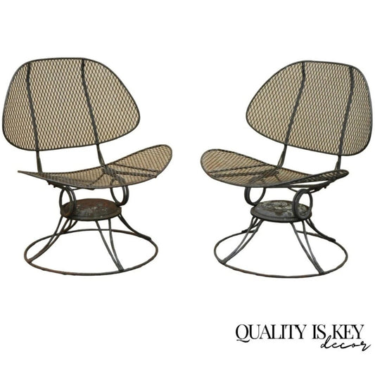 Homecrest Clam Shell Casino Salterini Style Wrought Iron Swivel Chairs - a Pair