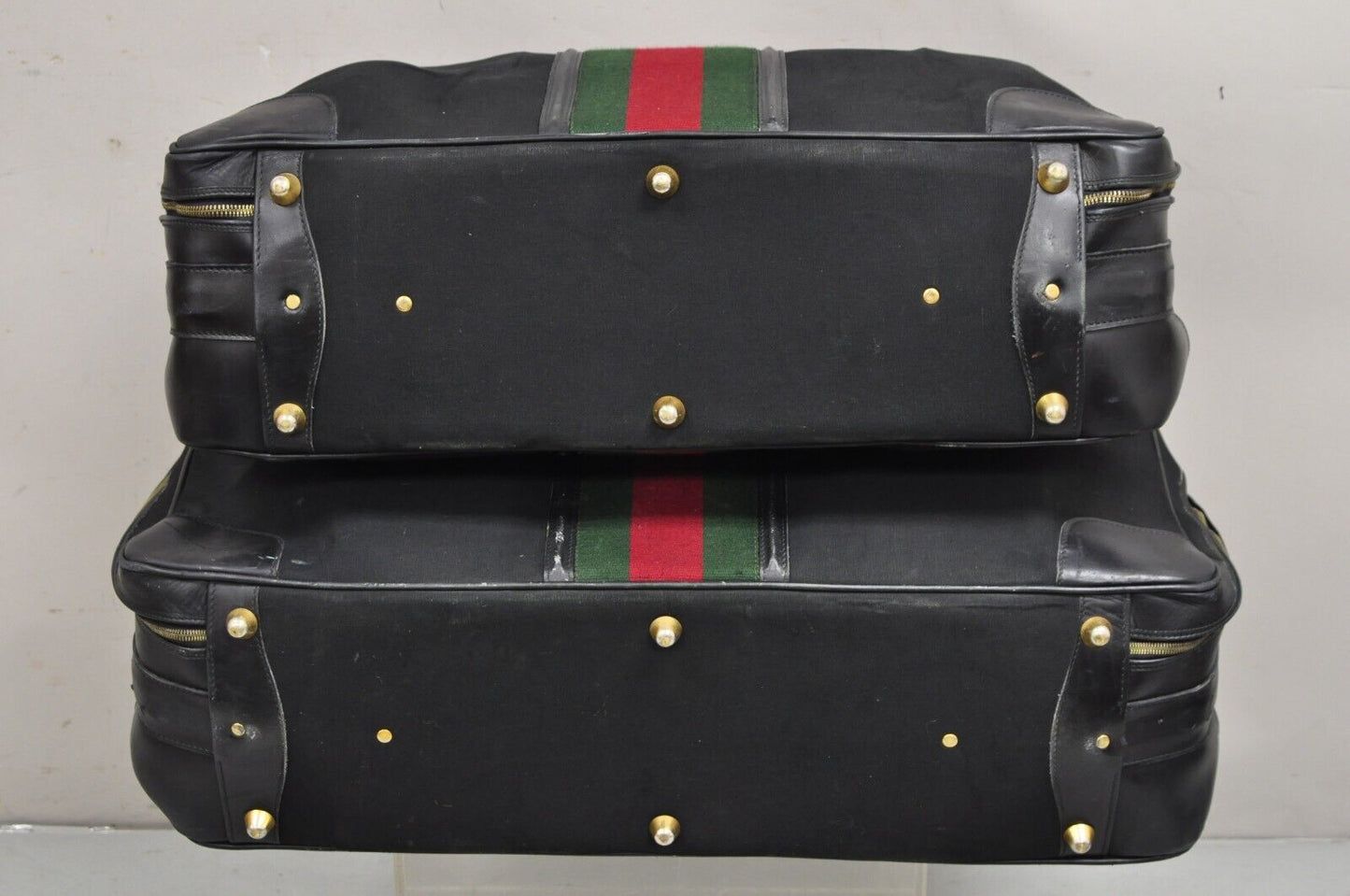 Vintage Gucci Black Canvas and Leather Suitcase Luggage His and Hers Set - 2 Pcs