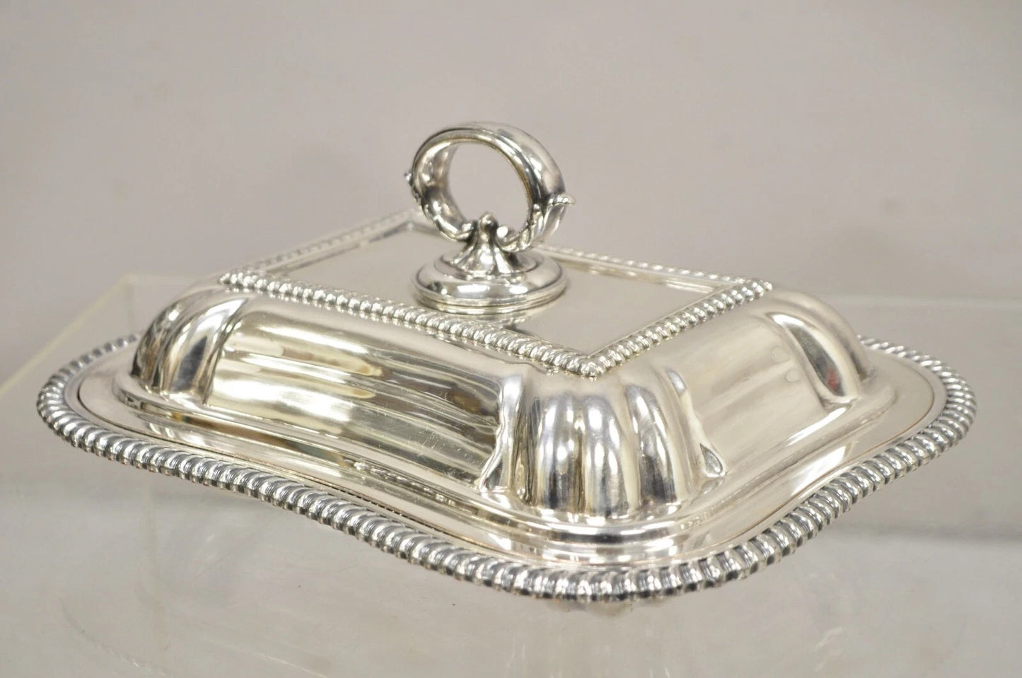 Vintage English Regency Silver Plated Covered Vegetable Serving Platter Dish