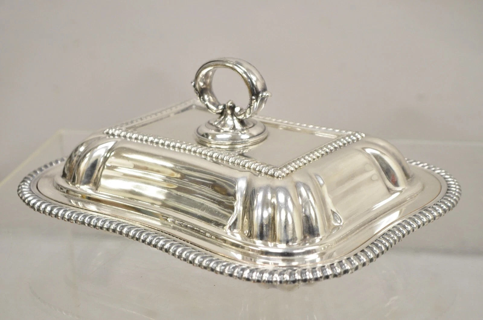Vintage English Regency Silver Plated Covered Vegetable Serving Platter Dish