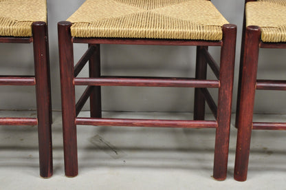 Primitive Rustic Ladder Back Woven Rush Seat Dining Side Chairs - Set of 6