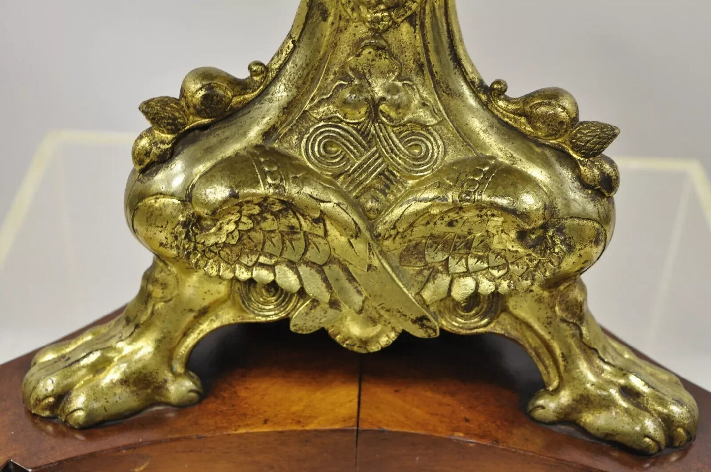Antique French Empire Bronze Figural Swans Paw Foot Pedestal Base Low Side Table
