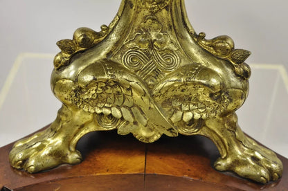 Antique French Empire Bronze Figural Swans Paw Foot Pedestal Base Low Side Table