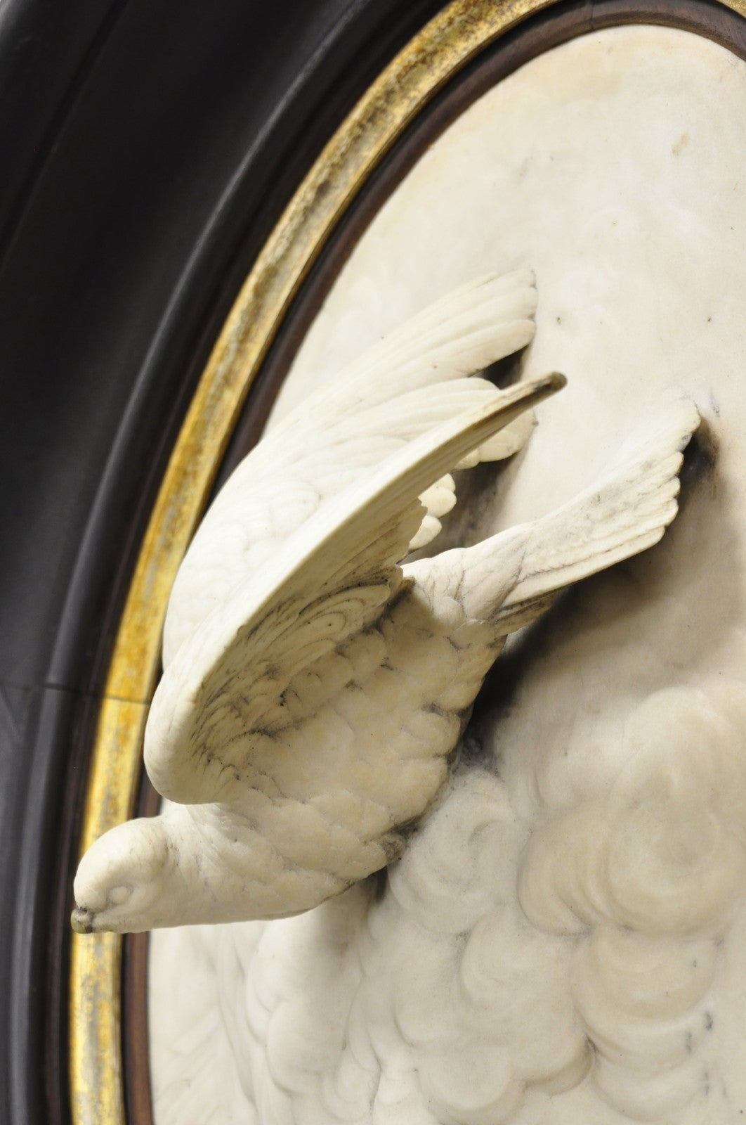 Antique Victorian Large Italian Oval Marble Relief Carved Dove Bird Wall Plaque