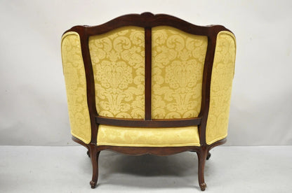 French Louis XV Style Gold Upholstered Wide Seat Lounge Chair Settee Bergere