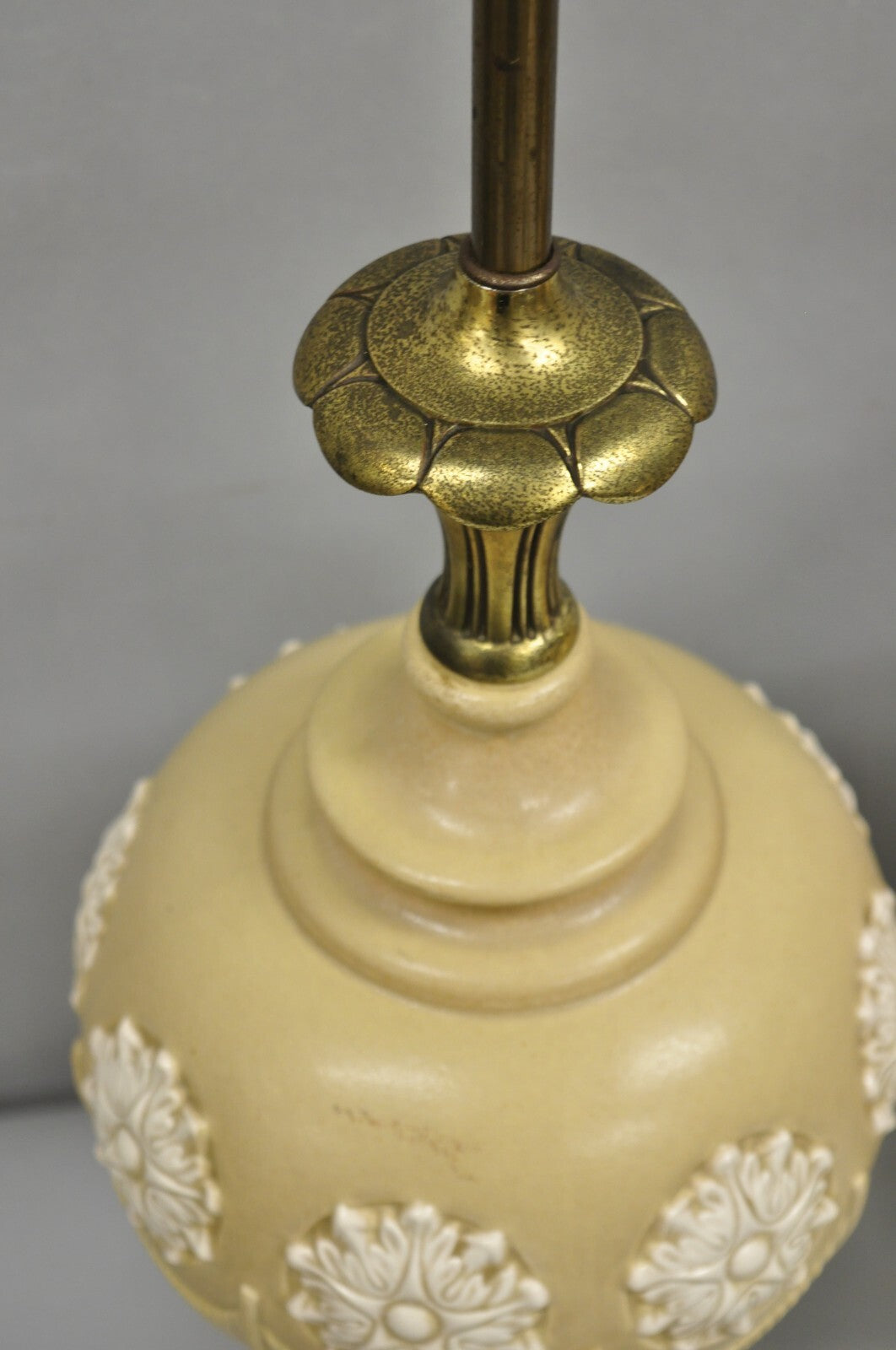 Vintage Hollywood Regency Beige Bulbous Ceramic Snowflake Table Lamps - a Pair
