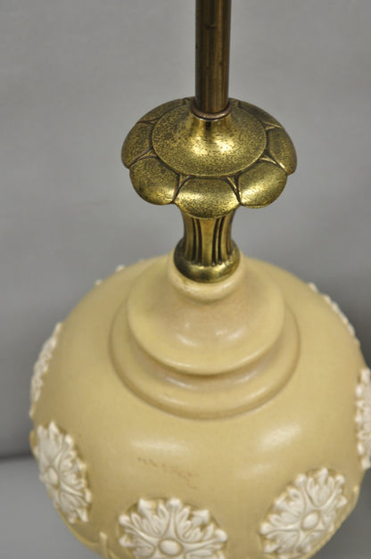 Vintage Hollywood Regency Beige Bulbous Ceramic Snowflake Table Lamps - a Pair
