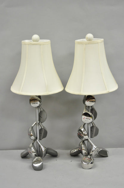 Decorative Modern Real Golf Club Mancave Game Room Table Lamps - a Pair