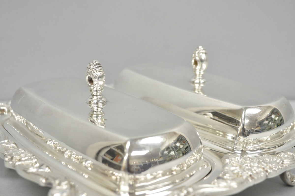 Vintage Poole Lancaster Rose Victorian Silver Plated Twin Double Butter Dish (B)