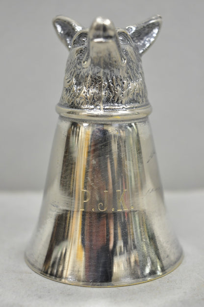 Vintage Pewter Fox Head Silver Plated Stirrup Cup Hunting Equestrian Shot Glass
