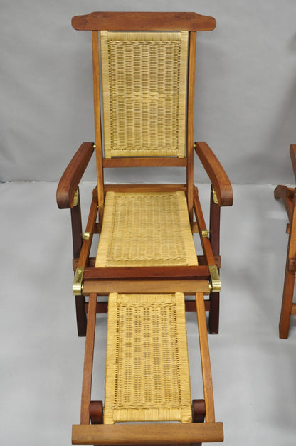 Park Royal British Colonial Hardwood & Wicker Plantation Folding Deck Chair Pair