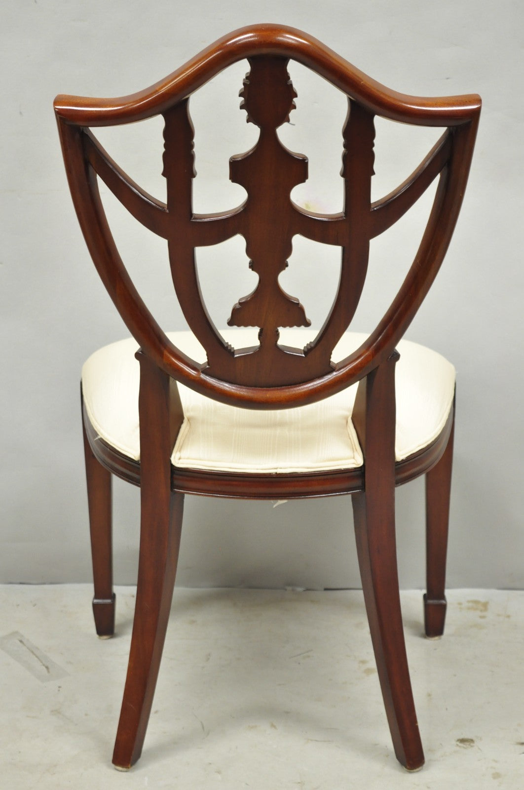 Maitland Smith Marquetry Inlay Leather Mahogany Game Table & 4 Shield Back Chair