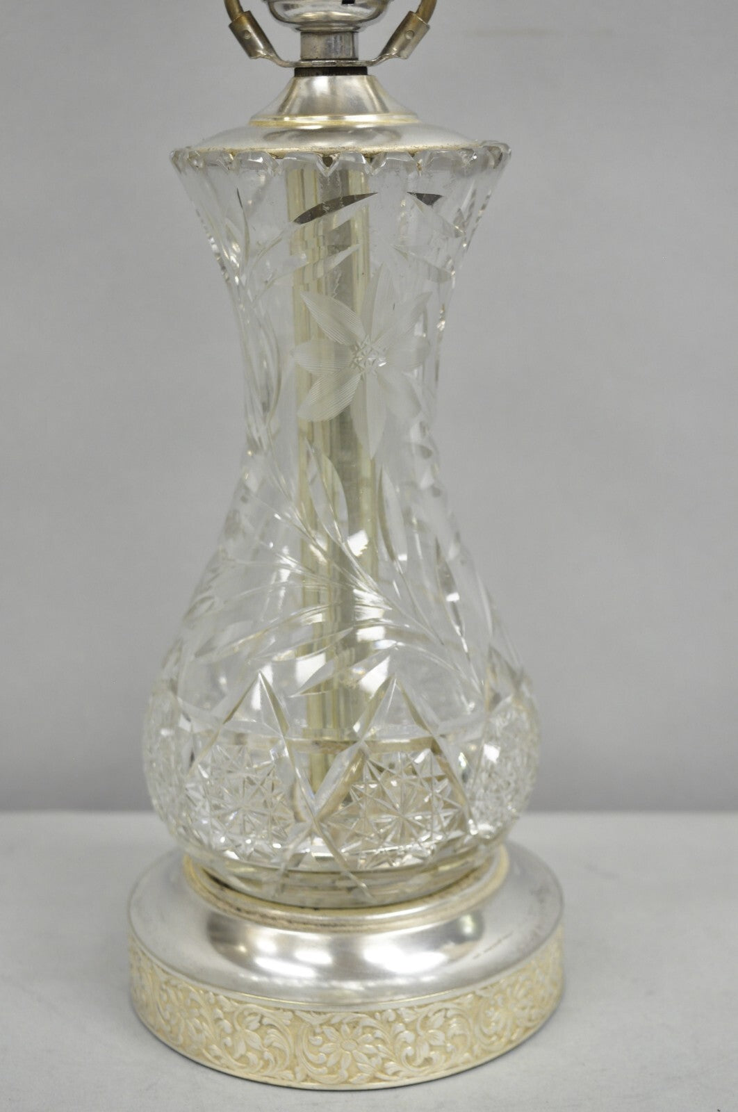 Antique Victorian Cut Glass Silver Plated Small Boudoir Vanity Table Lamp