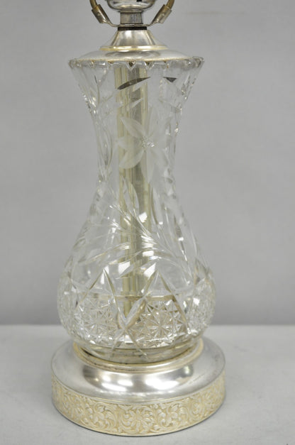 Antique Victorian Cut Glass Silver Plated Small Boudoir Vanity Table Lamp