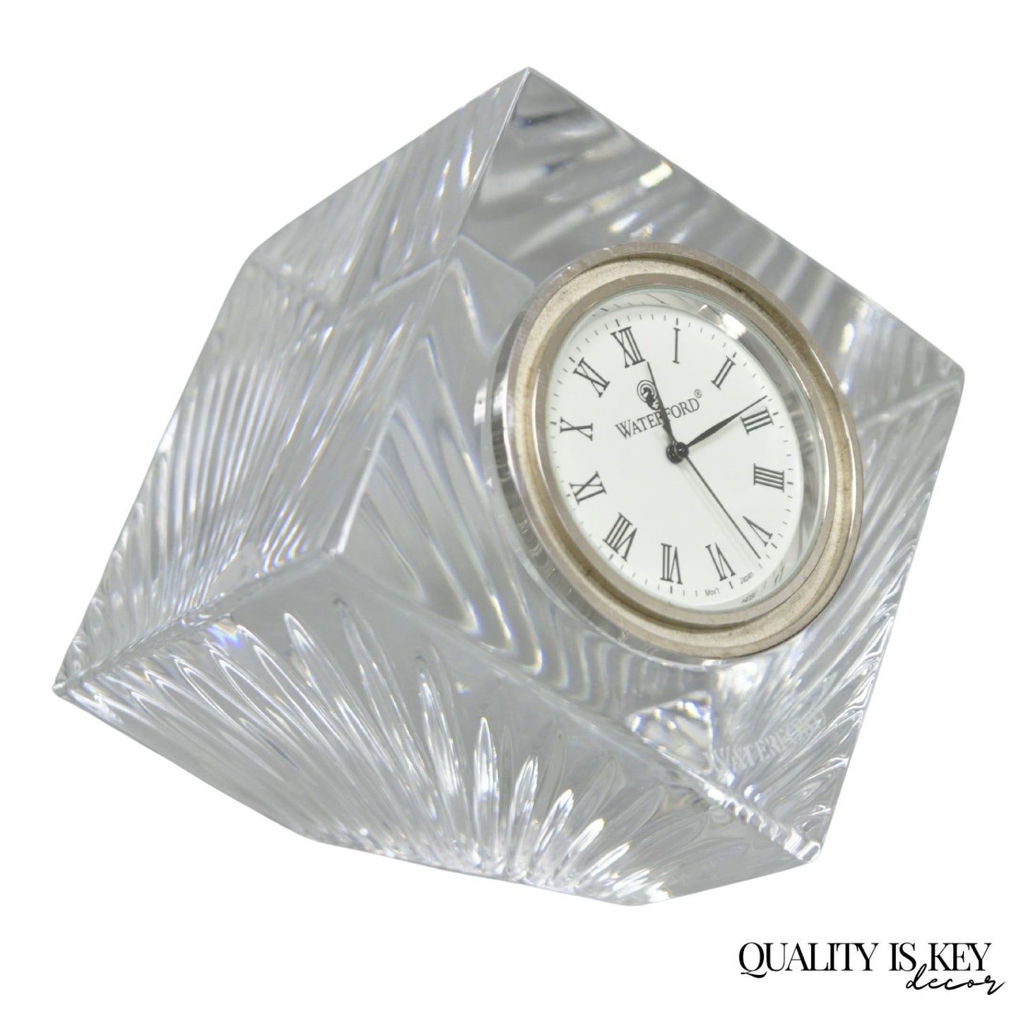 Vintage Waterford Crystal Glass Diamond Shaped Meridian Small Desk Clock