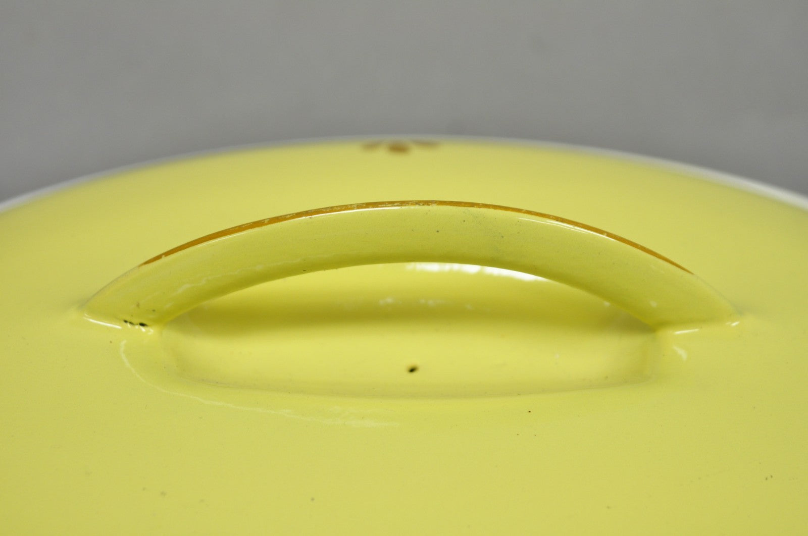 Vintage Dru Holland Yellow Tulip Enameled Cast Iron Dutch Oven Oval Pot